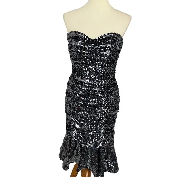 Vintage Tadashi silver fit and flare sweetheart 80s retro cocktail dress bodycon - Picture 11 of 11